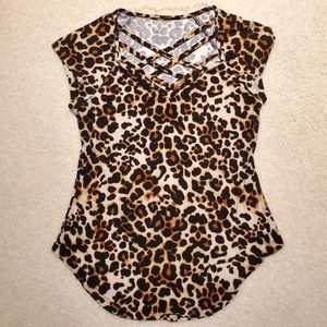 Criss-Cross Neckline Leopard Top